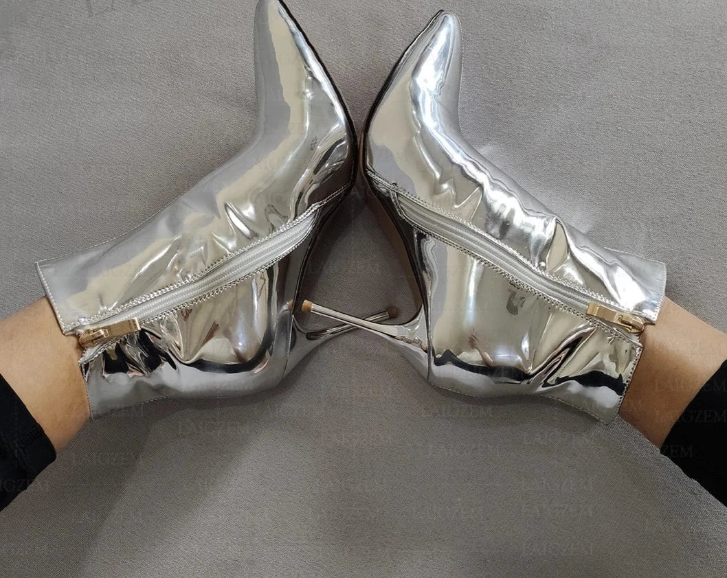 Silver Metallic Mirror Boot Inspired by Zanotti