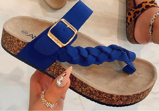 Braided Strap Buckle Detail Slip On Sandals