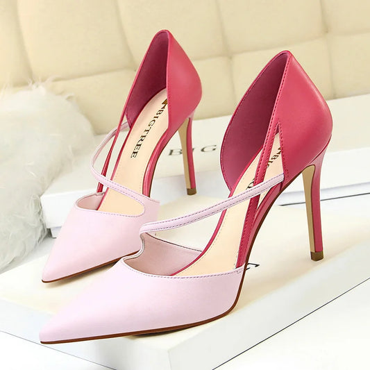 Asymmetrical Strap Slip On High Heel Pumps