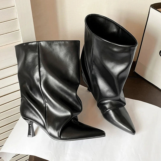 "Ebbi" Black Kitten Heels Ankle Boots