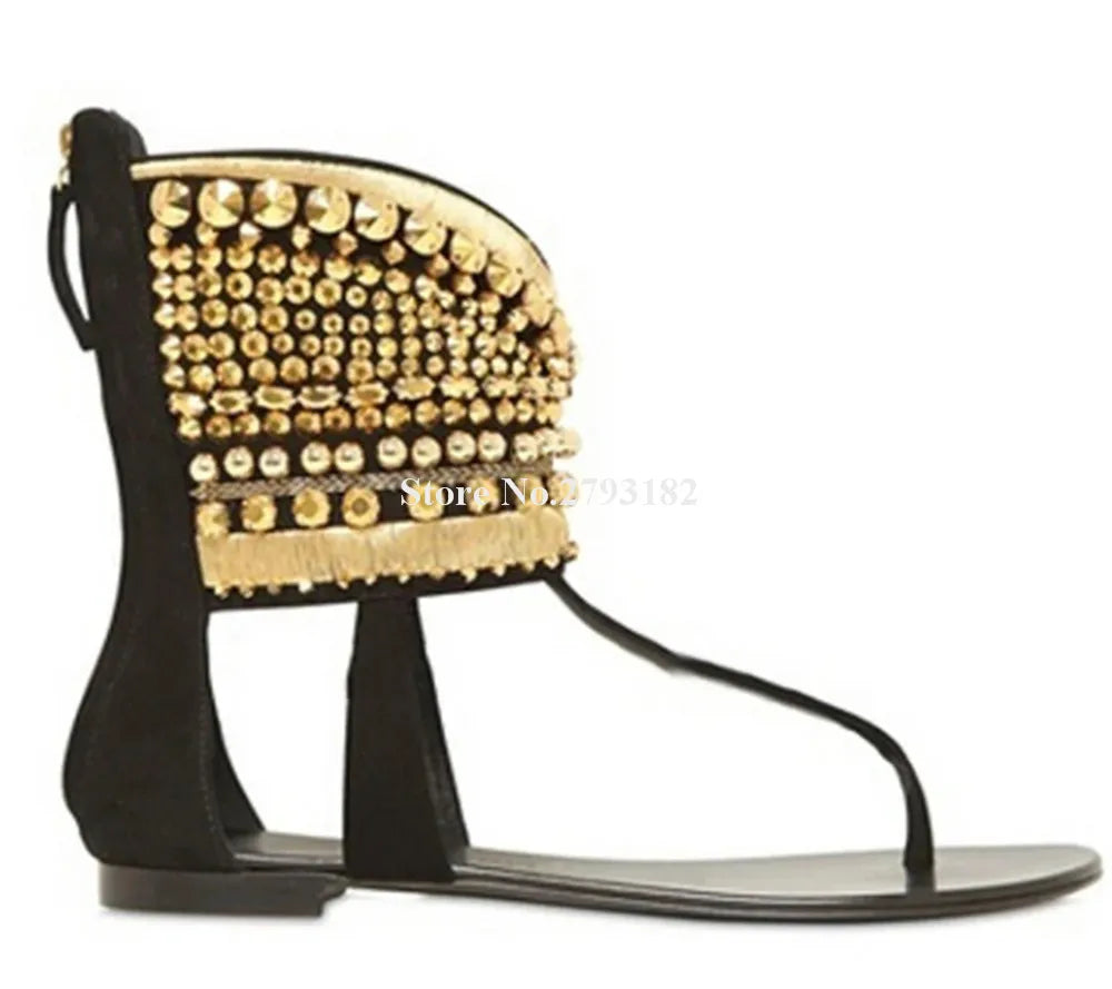 Suede Gold Stud Flat Sandals Inspired By Giuseppe Zanotti