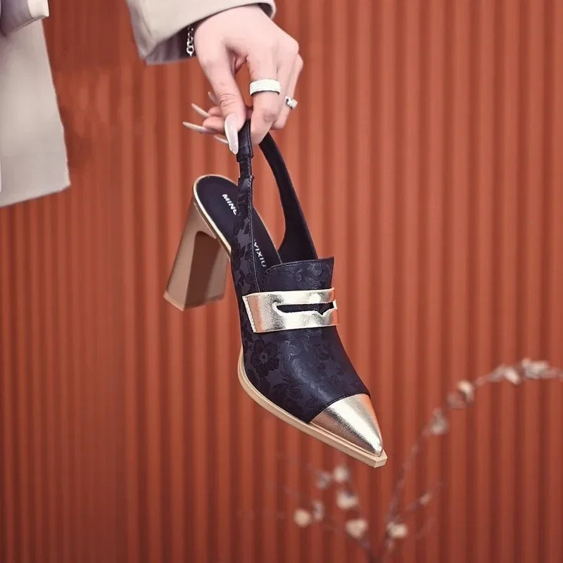 Vintage Floral Printed Block Heel Pumps