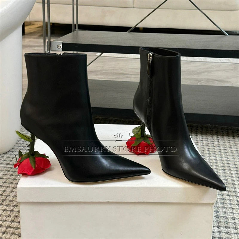 Rose Heel Black Boots