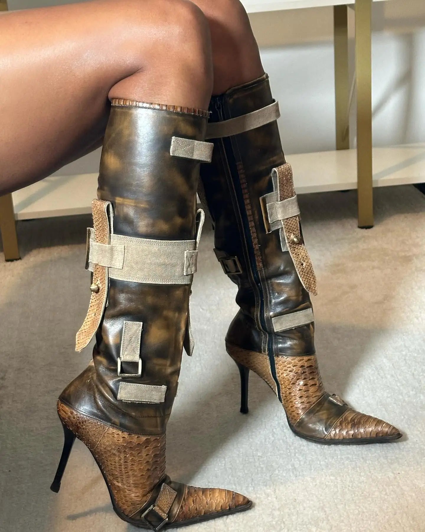 Metal Rivet Buckle Boots Inspired By Bluemarine