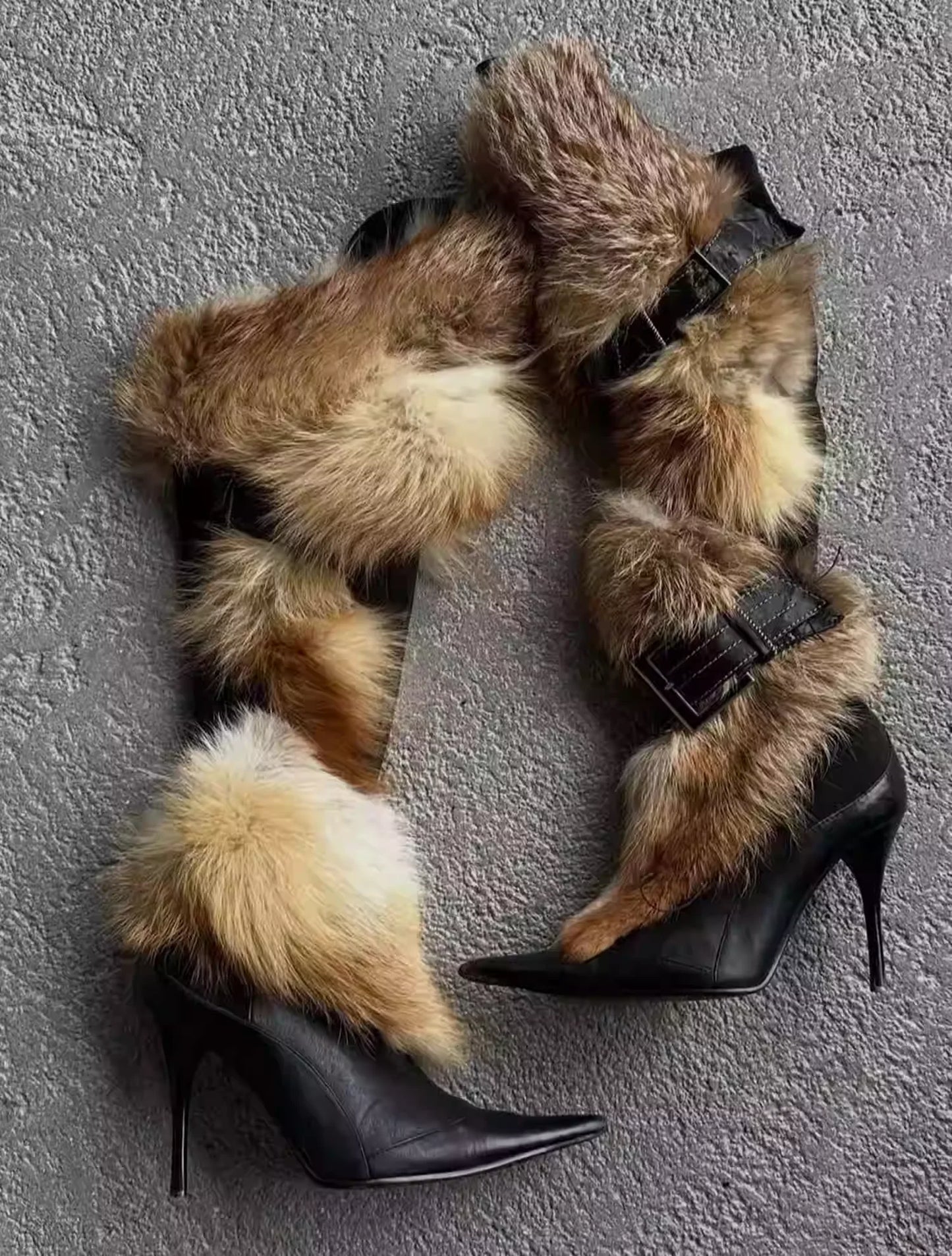 Y2K Fur High Heel Stiletto Boots Inspired By Guess