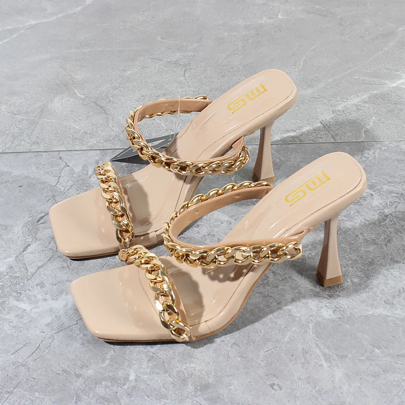 Double Chain Strap High Heel Sandals