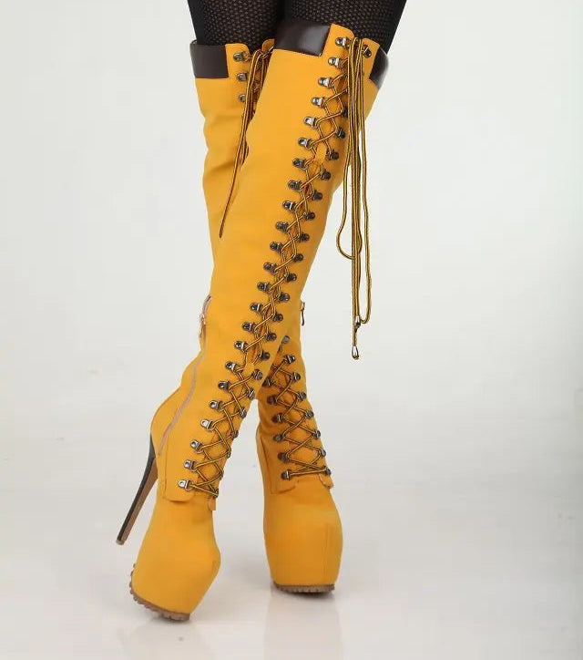 Over The Knee Platform Lace Up High Heel Boots