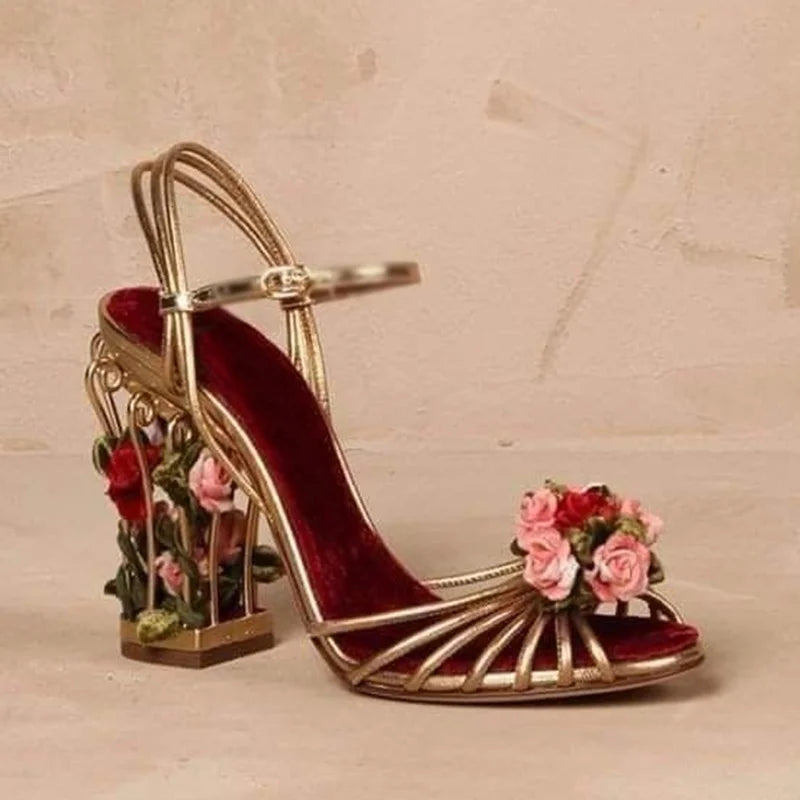Floral Cage Block Heels Inspired By Dolce & Gabbana