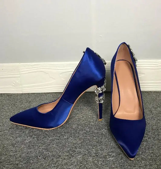 Royal Blue Crystal Embellished High Heel Pumps