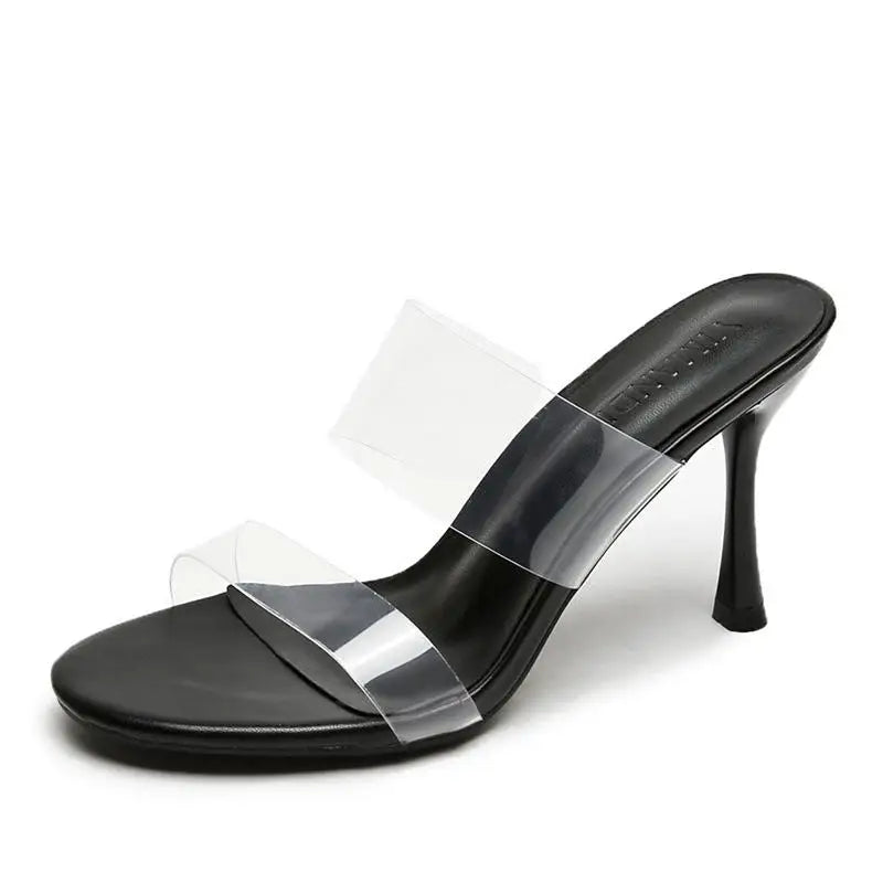 Double Clear Strap High Heel Mules