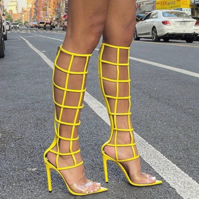 Knee High Cut-Out Gladiator Stiletto Sandals