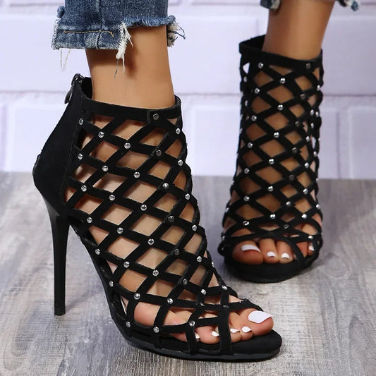 Rivet Gladiator Zipper High Heel Sandals