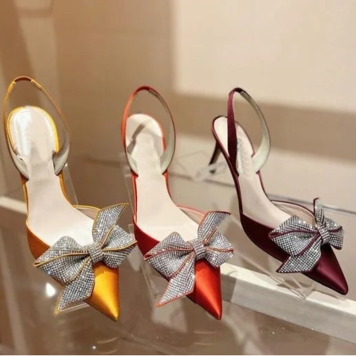 Crystal Bow Slingback High Heel Pumps Inspired By Jimmy Choo