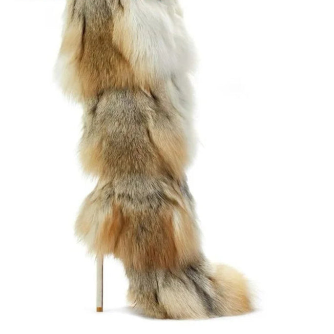 Multi Fur Knee High Stiletto Boots