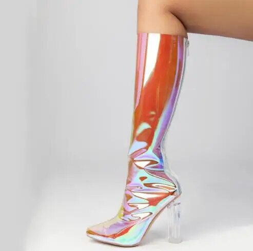 Clear PVC Knee High Boots