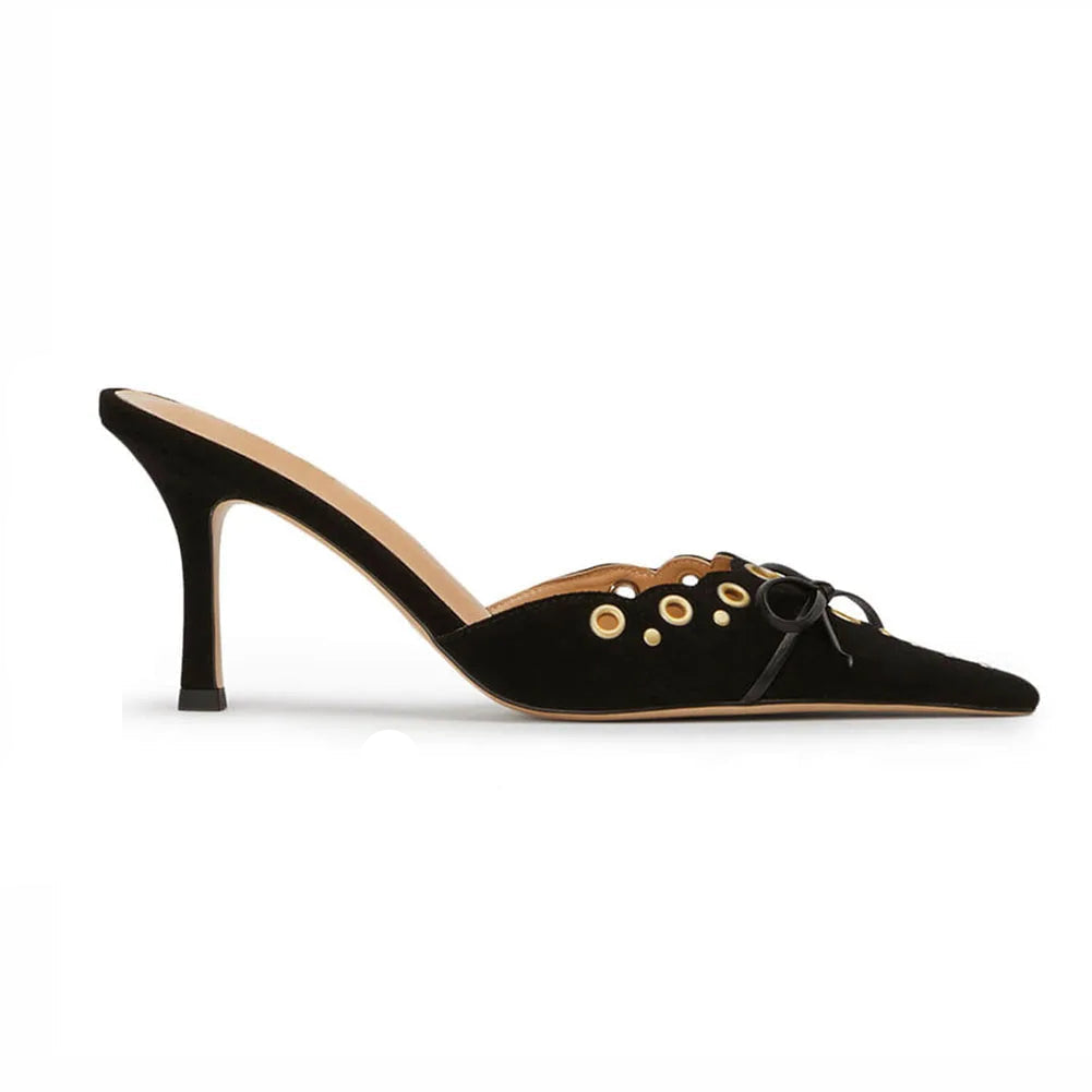 Cut Out Circle Detail High Heel Mules