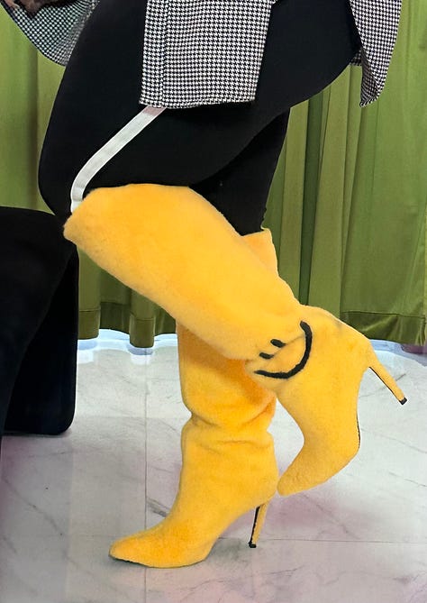 Yellow Smiley Face High Heel Stiletto Boots