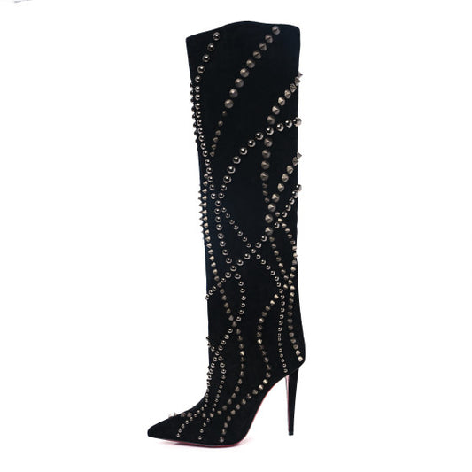 "Astrilarge" Studded Knee High Stiletto High Heel Boots Inspired By Christian Louboutin