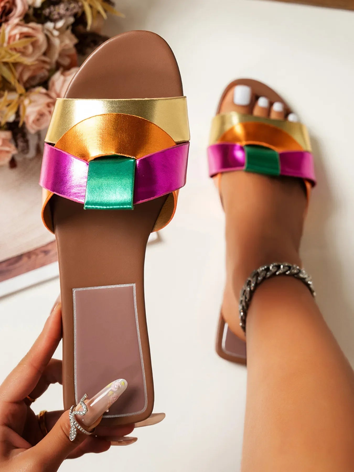 Woven Slip On Flat Sandals