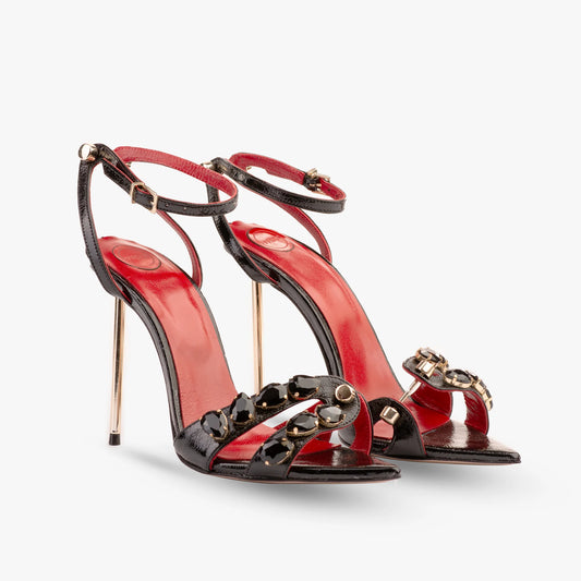 Gemstone Asymmetrical High Heel Stiletto Sandals