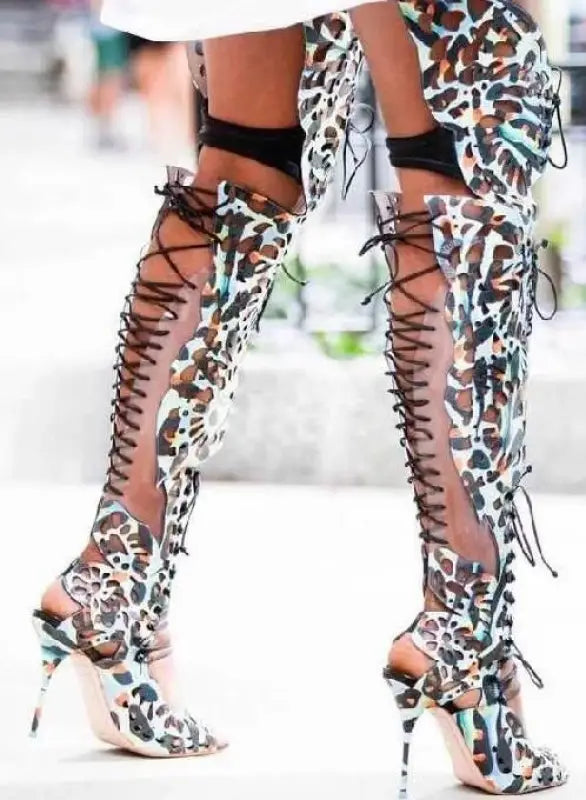 Butterfly Cut Out Design Lace Up Stiletto Sandals