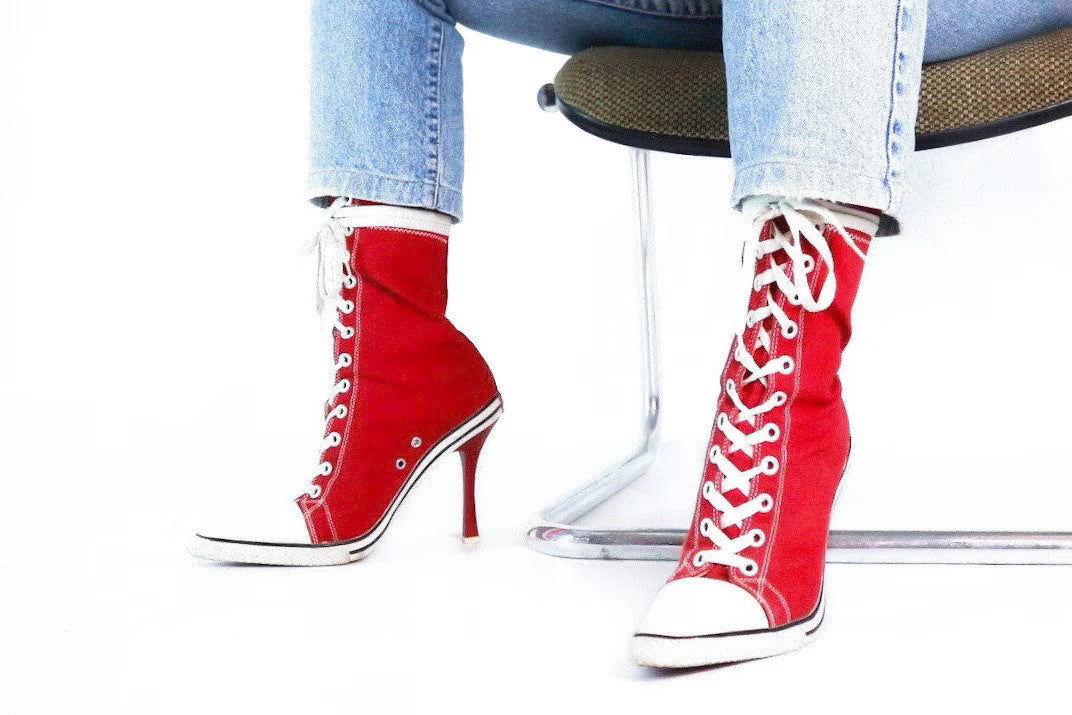 Classic Sneaker Lace Up Stiletto High Heel Boots