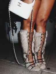 Fur Lace-Up High Heel Boots Inspired By Azelea Wang
