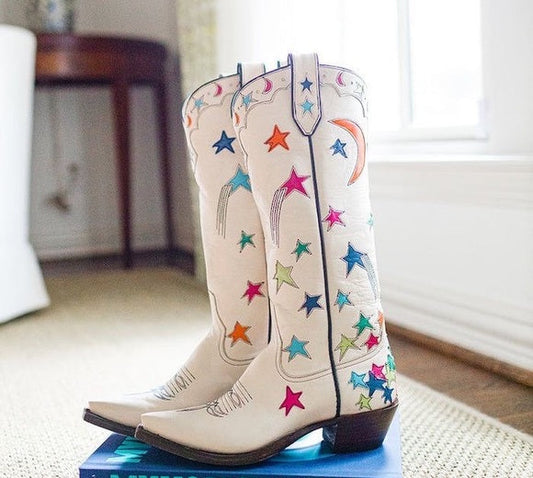 Star Pattern High Heel Cowboy Boots