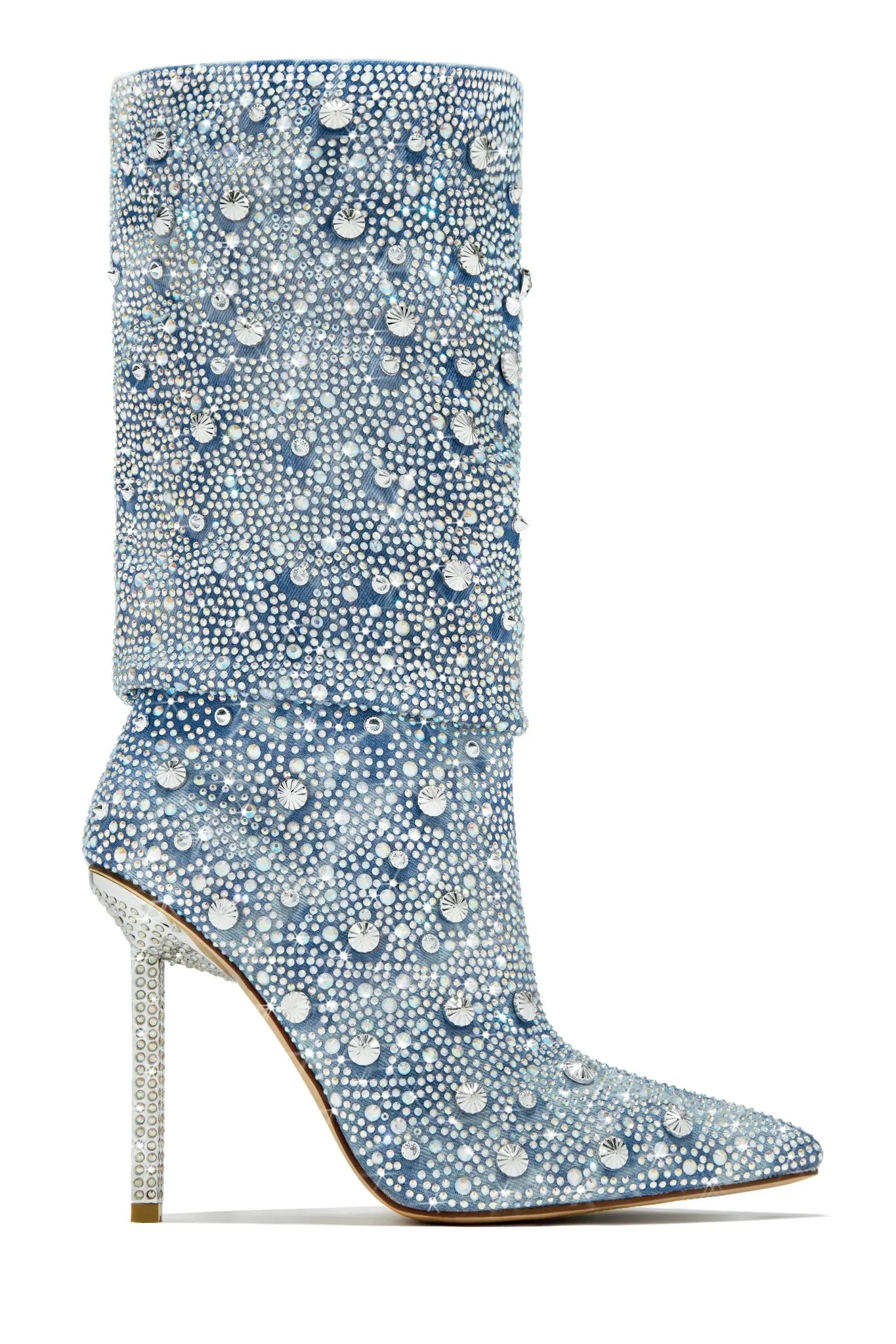 Denim Rhinestone Boots Inspired by Azaela Wang