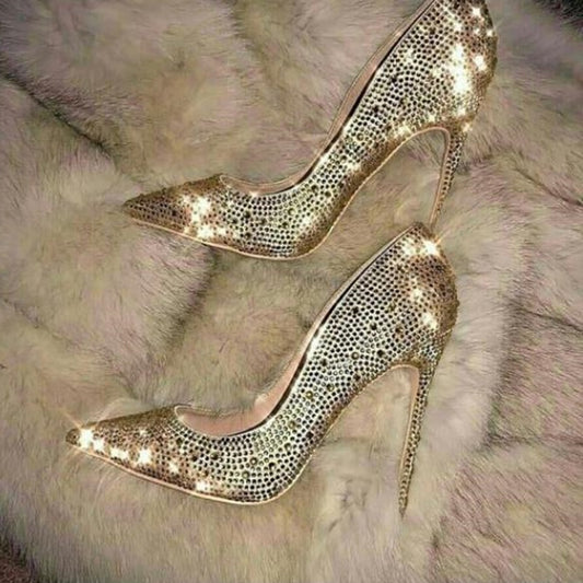 Clearance - Gold Crystal Bling Pumps