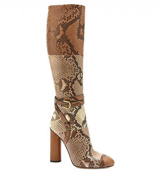 Pre-Loved Two Tone Python Print High Heel Boots