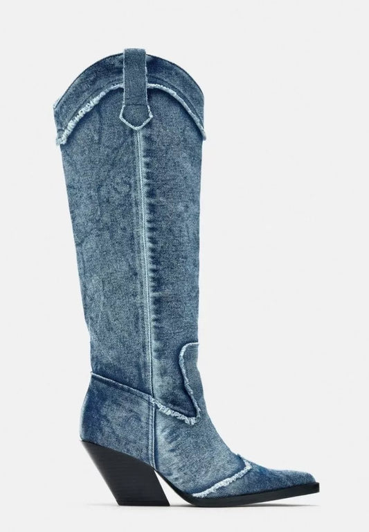 Jean Western Cowgirl Knee-high Heel Boots