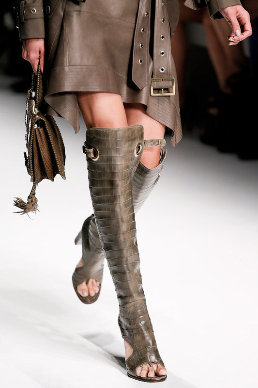 Open Thigh High Croc Skin High Heel Boots