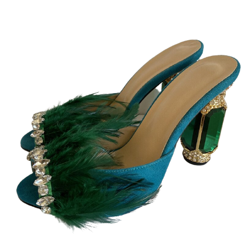 Jeweled Crystal Feather Sandals - Sansa Costa