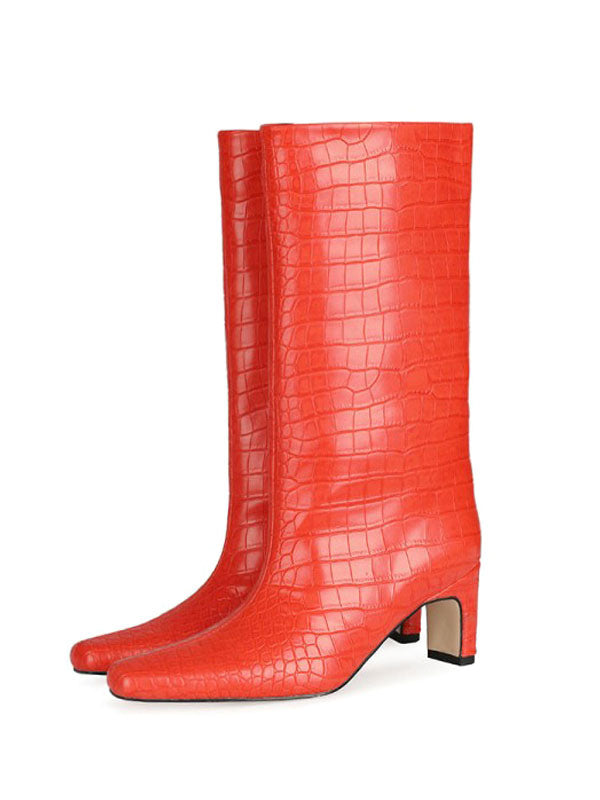 Orange Croc Print Slip On Boots- Sansa Costa