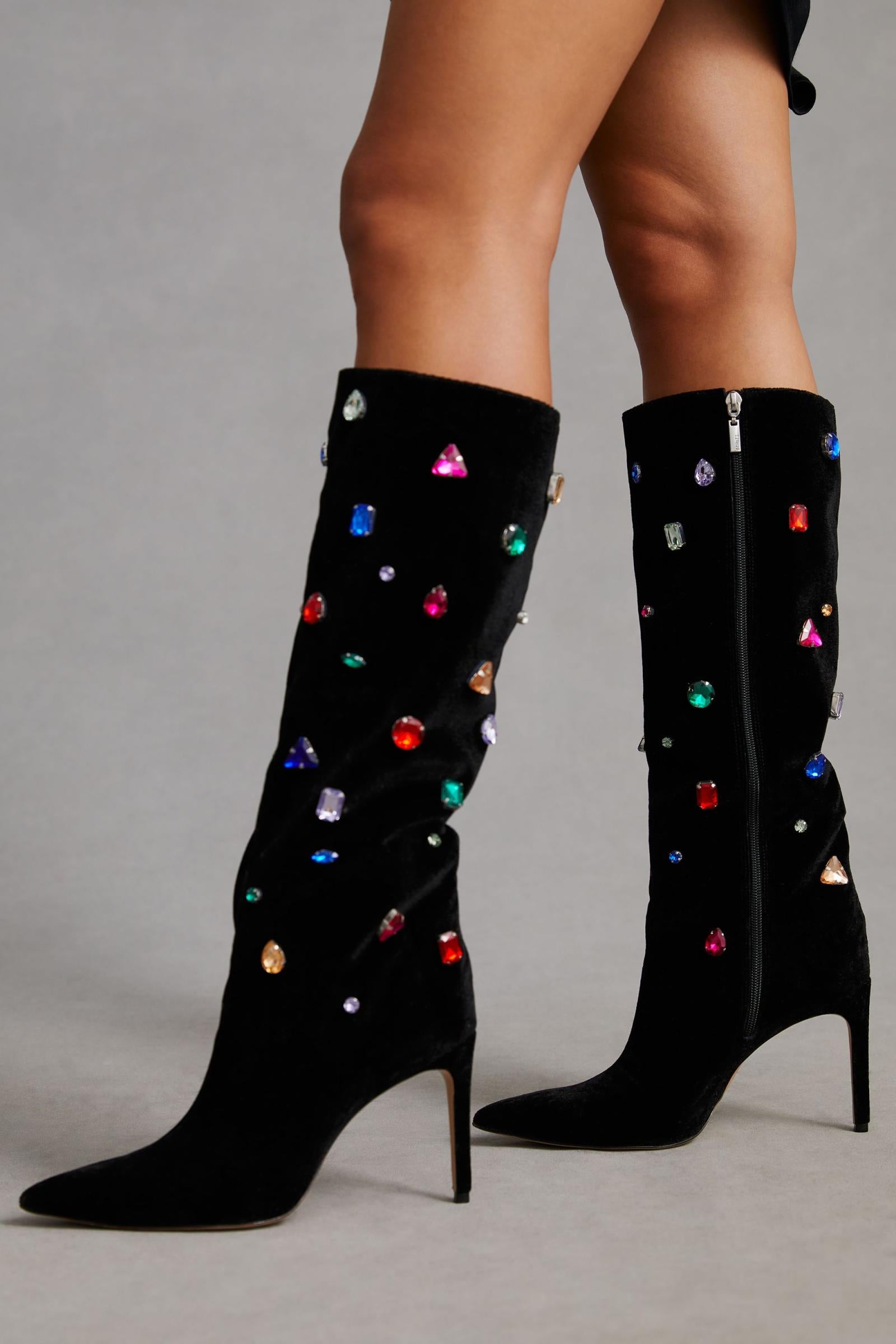 New rhinestone stretch pointed stylish high-heel boots