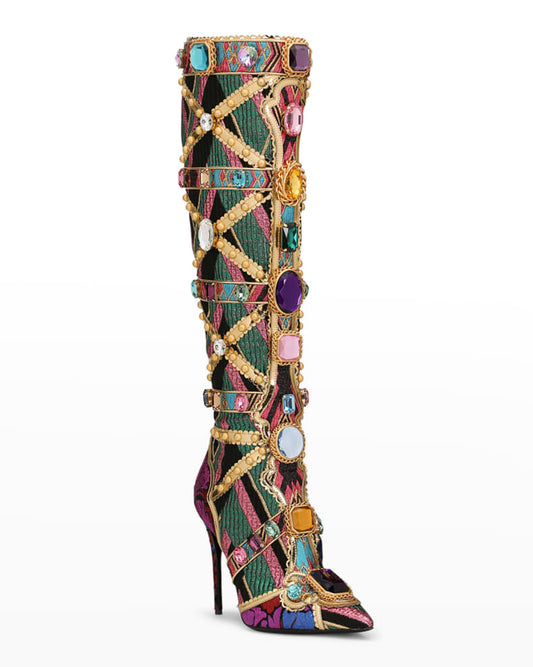 Crystal Zipper Long Boots - Sansa Costa