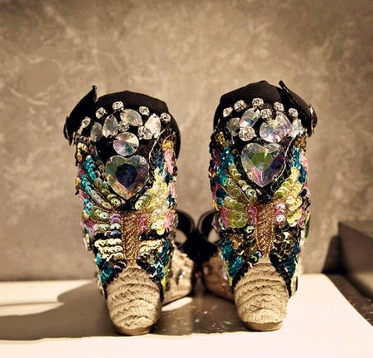 Bling Braided Wedge Heels Sandals - Sansa Costa