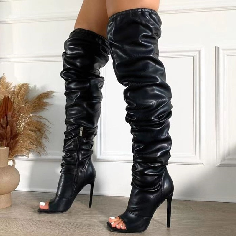 Side Zip Thin High Heel Boots - Sansa Costa