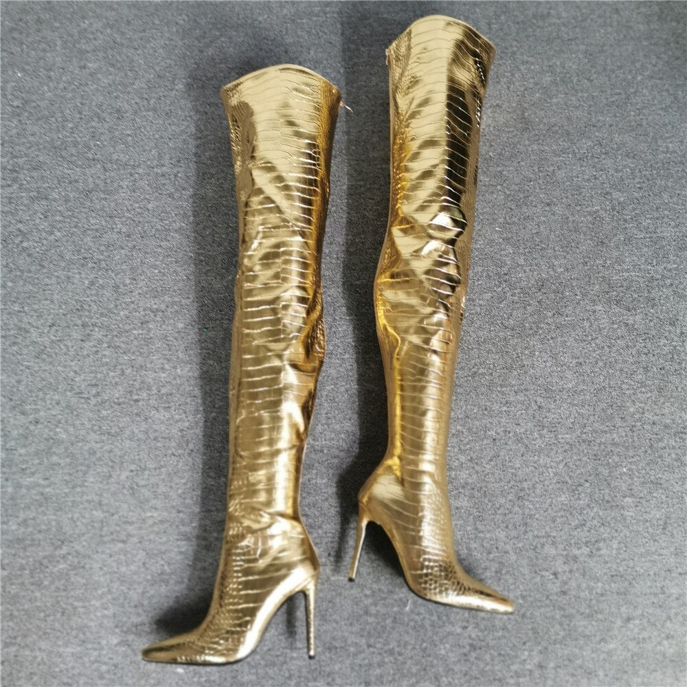 Gold Over The Knee High Boots – Sansa Costa