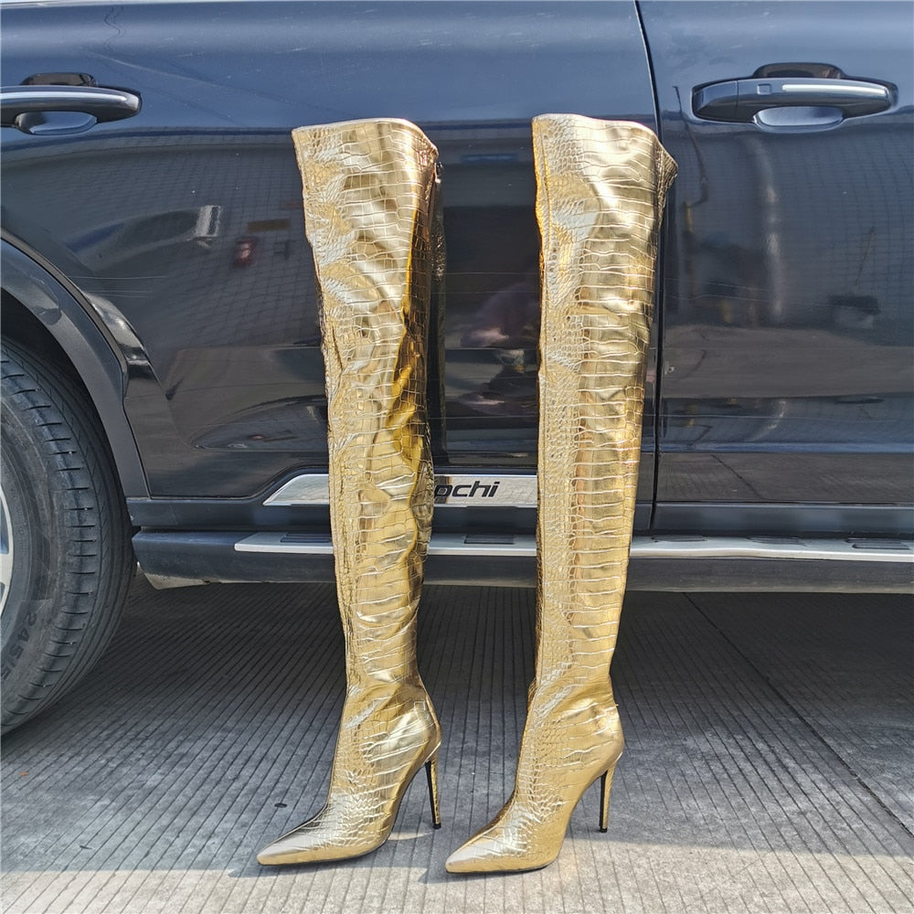 Gold Over The Knee High Boots - Sansa Costa