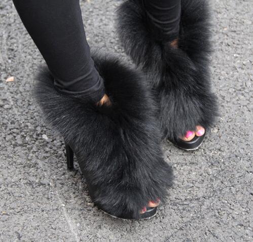 Fashion Black  Fur Sandals - Sansa Costa