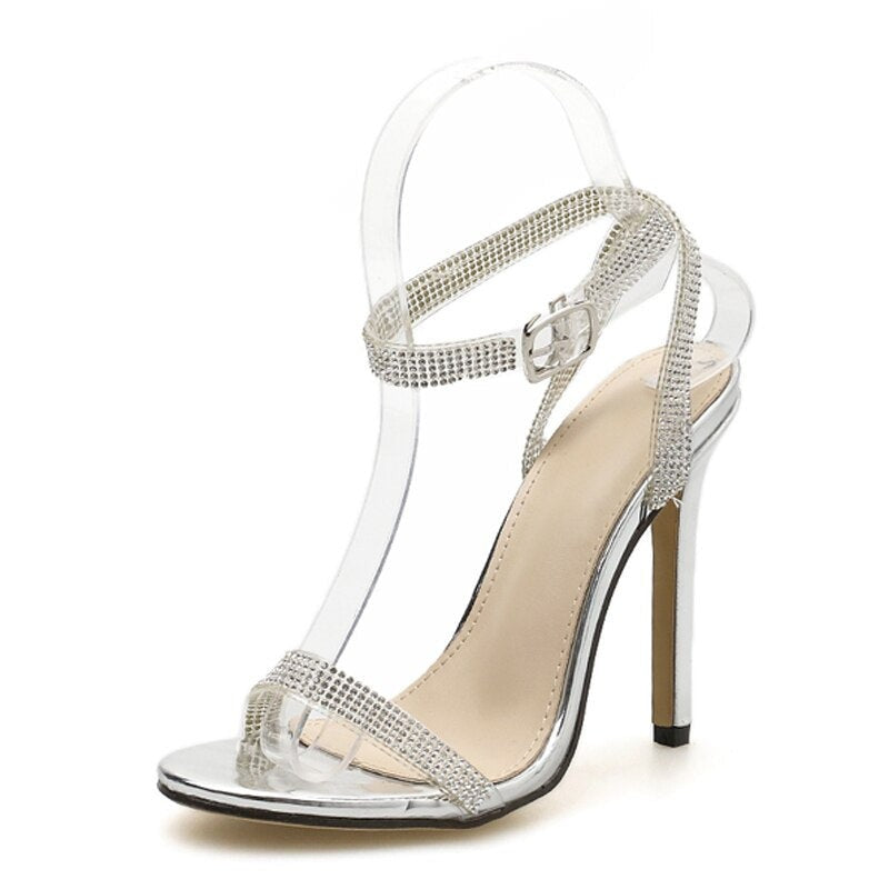 Silver Chain Crystal Sandals
