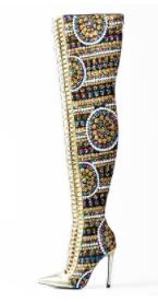 Gold Sequined Pointed Toe High Knee Heel Boots Inspired by Empire SB - Sansa Costa
