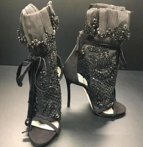 Black Crystal High Heel Boots - Sansa Costa
