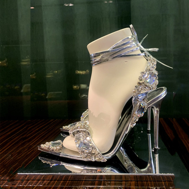 Tom Ford Inspired Chunky Rhinestone Metallic Sandals