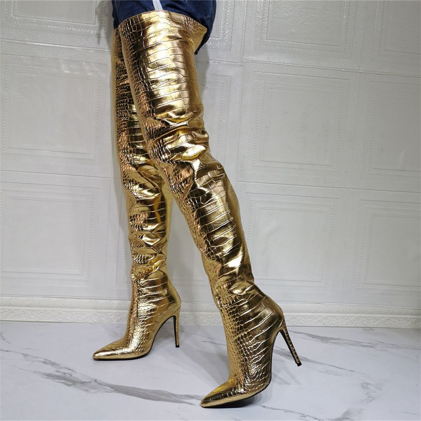 Gold Over The Knee High Boots - Sansa Costa
