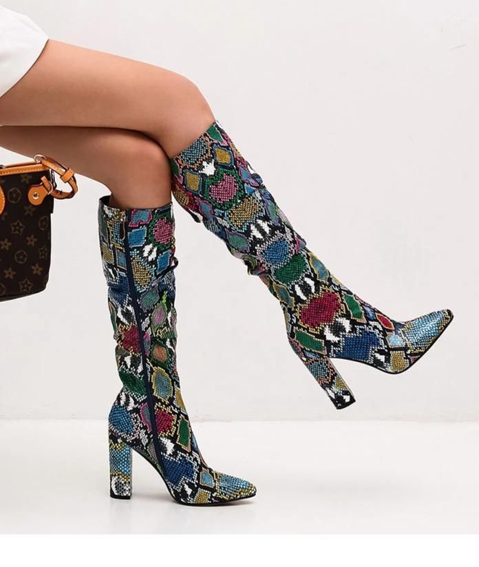 Snakeskin Knee High Side Zip Up Boots- Sansa Costa