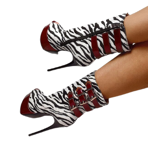Zebra Stripe Buckle Stiletto Boots- Sansa Costa