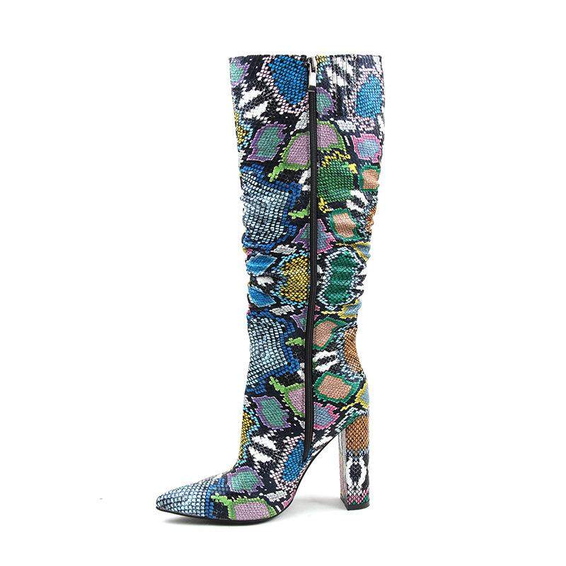 Snakeskin Knee High Side Zip Up Boots- Sansa Costa